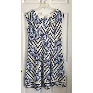 Signature By Robbie Bee Womens Mini Fit & Flare Dress Petites Medium Floral Blue